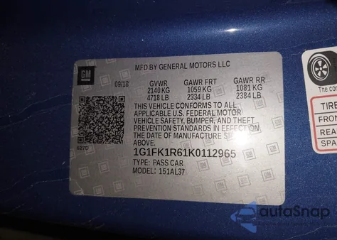 2019 Chevrolet Camaro Zl1 из США, поврежденный, VIN 1G1FK1R61K0112965